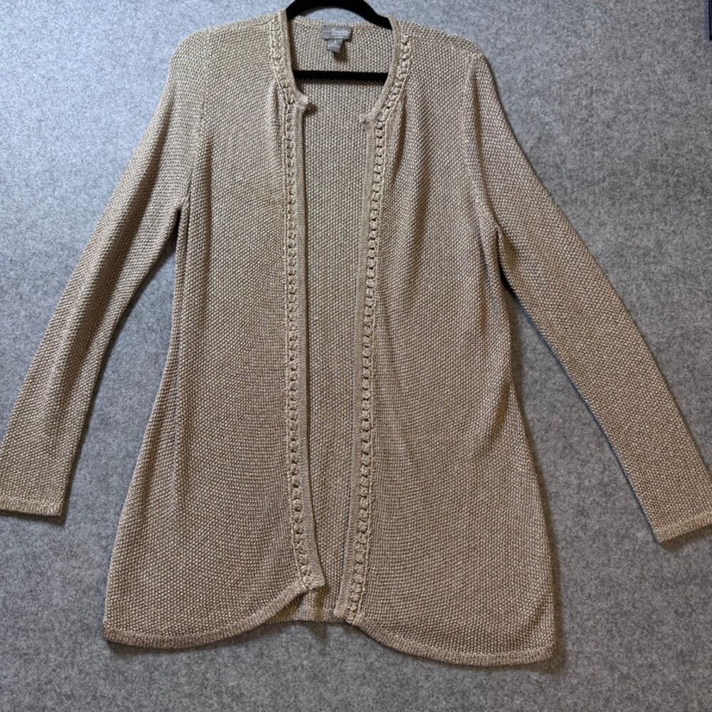 Chico's Travelers Collection Open Front Metallic Knit Cardigan Gold Size 1 (M) - Picture 2 of 10